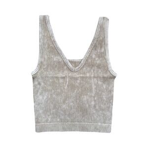Zenana Mineral Washed Oatmeal Reversible Ribbed V-Neck or Squared Tank Top